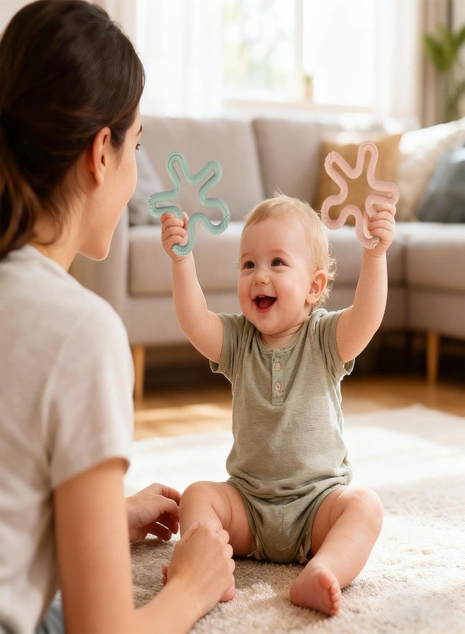 Fu Store 3 Pack Coral Flower Ring Teether Baby Teething Toys Silicone Teether Ring Toys for Babies 0-6 0-12 0-24 0-36 Months Easy to Grasp Clean Infant Teething Relief Soothing Sore Gums - Image 3